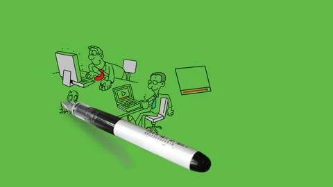 Draw scene of computer center trainer do practice on laptop in different posture 動画素材 283575079