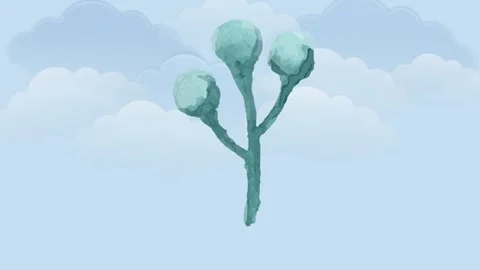 Draw scenery of green bud tree in hilly area with flying bird and cloudy sky Video stock 316837234