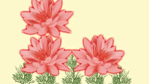 Draw set of five red flower decorate with green grass and colourful butterfly Vidéo 317987564