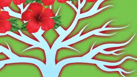 Draw set of red lily flower decorate on stylish surface on green background Видео 321553432