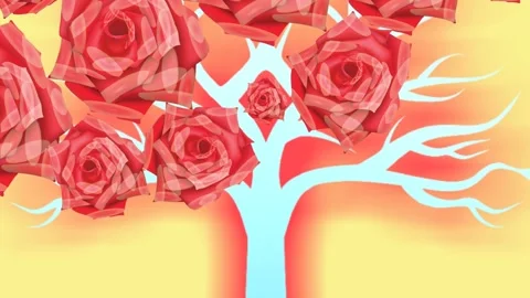 Draw set of red rose flower on stylish surface on yellow screen background Vidéo 318354098