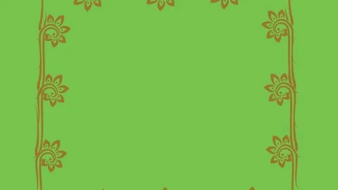 Draw set several redlily flower decorate with green leaf enclose by golden frame Stock Footage 323310780