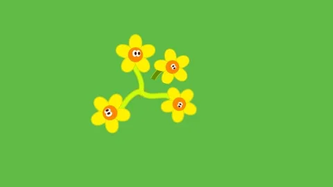 Draw set of six sunflowers with stem in circular shape on green background Video stock 309776789