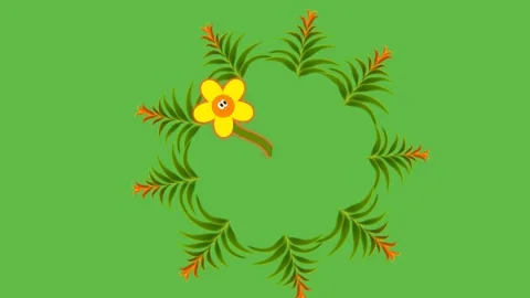 Draw set of sunflower decorate with joining colourful green leaf, brown circle Видео 312928895