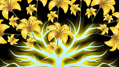 Draw set of yellow lily flower decorate on stylish surface on black background Stock Footage 321554096