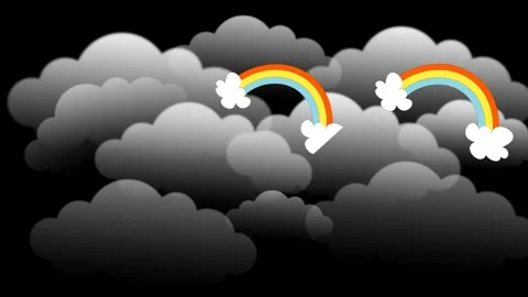 Draw several rainbow shine in cloud at night on black screen background Video stock 316078784