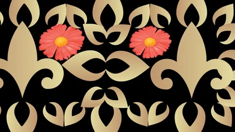 Draw several red flower enclose by golden frame in rectangle shape on black back Stock-Footage 324707864