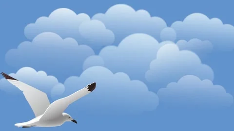 Draw several white bird fly in cloudy sky on blue screen background Vidéo 315462234