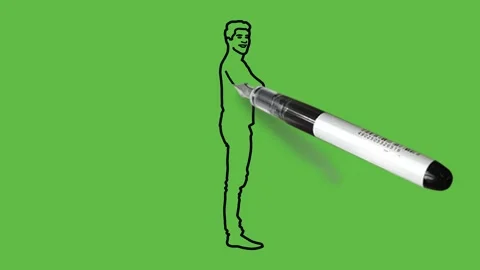 Draw side view of boy fold arms and hands cross together wearing blue t-shirt 動画素材 229480346