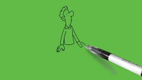 Draw standing straight man of round nose with open hands with black outline 動画素材 244797304