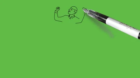 Draw standing young boy with cap keep his fists up and lean back, white shirt Vidéo 203967721