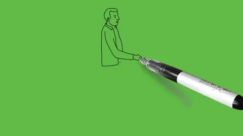 Draw standing young boy with spectacles hold his right hand forward Video stock 203967658