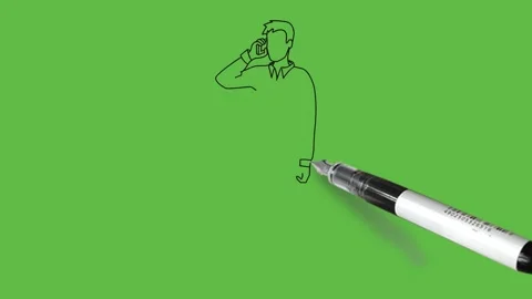 Draw standing young boy talking on mobile to someone wearing white shirt trouser Vidéo 203966343