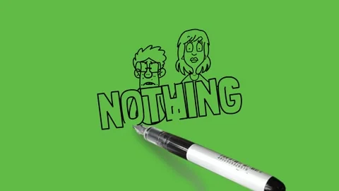 Draw standing young man and woman hold banner of NOTHING together in their hand 動画素材 253799660