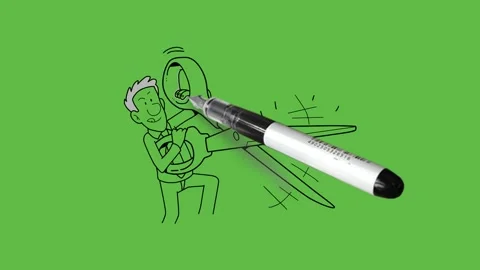 Draw standing young man carry large scissor in both hands with black outline Видео 295927239