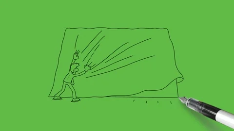 Draw standing young man hold both arm and hand open upward in front of board Vidéo 251535883