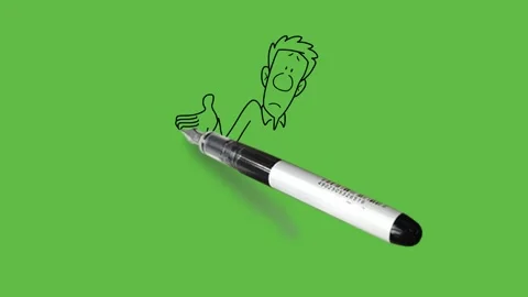 Draw standing young man show both palm to audience with black outline Vidéo 251536020