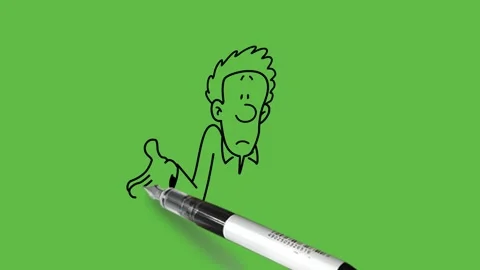 Draw standing young man show both palm forward with black outline on abstract 動画素材 295927235