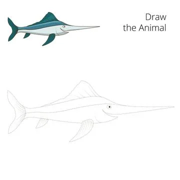 Draw the swordfish educational game vector Stock Illustration