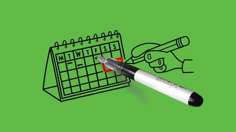 Draw table calendar with red mark on second Saturday Sunday with pencil Vidéo 236227840