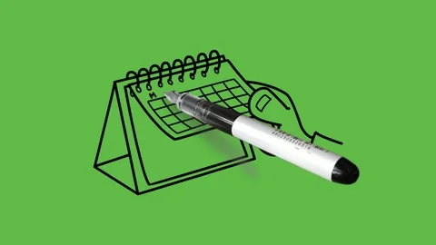 Draw table calendar turn over page by human hand with black outline on abstract 動画素材 237374123