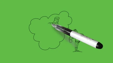 Draw thin young man do yoga to be flying man think in mind with black outline 動画素材 251536096