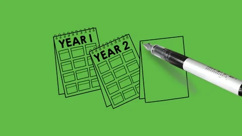 Draw three blank table calendar yearly in rectangle shape with pen in black Video stock 236227968