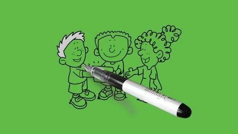 Draw three children hold tablet in their hands and feel happy with excitement Vidéo 249914969