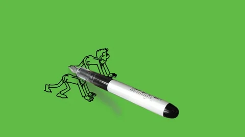 Draw three men ready to race on race track with black outline on green back Vidéo 289288476