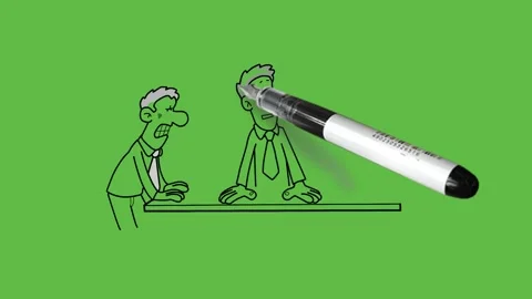 Draw three men stand with support of center table and talking wear tie and hat Видео 252481714