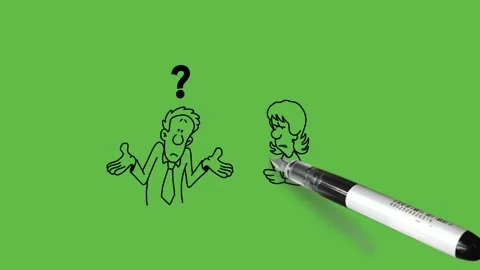Draw three people stand together and discuss, one peek behind the wall 動画素材 237374099