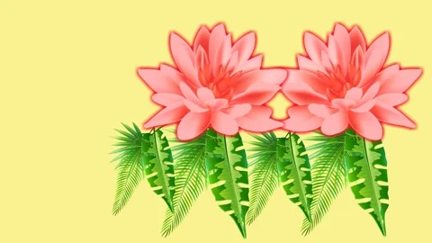 Draw three red flower decorate with green stylish leaf and colourful butterfly Stock Footage 319827584