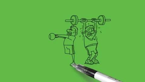 Draw three young person doing exercise with dumbbell wear suitable dress Video stock 244795584
