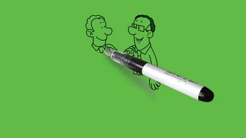 Draw two men lay hands on shoulder wear suitable dress, shoes, red and blue tie Video stock 247399298