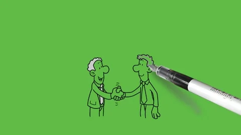Draw two men meet face to face with handshake and think five yellow stars Видео 237374165