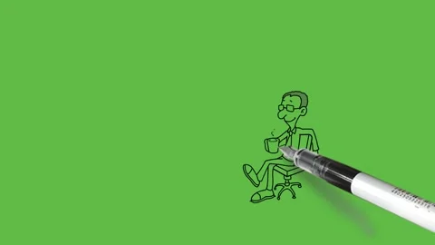 Draw two men sit on chair do work on their computer separately place on table Video stock 290511323