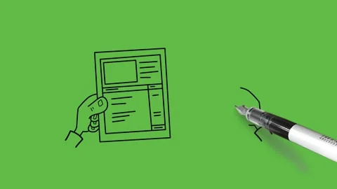 Draw two written papers in rectangle shape caught in human hands separately Stock Footage 237373578