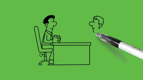 Draw two young man sit on chair drink hot tea place on center table and discuss Видео 247399494