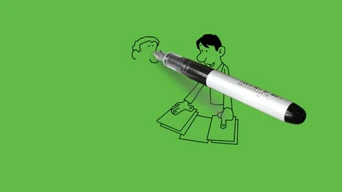 Draw two young men hold hand on files place on table and discuss carefully 動画素材 251535427