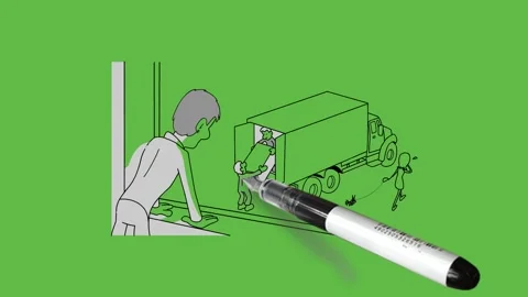 Draw two young men loading box luggage in container and supervisor see Video stock 292489224