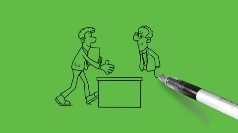 Draw two young men, one getting up from the chair in respect of other Видео 237374000