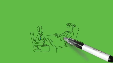 Draw two young men sit on chair in front of each other think for gift and money 動画素材 249914918