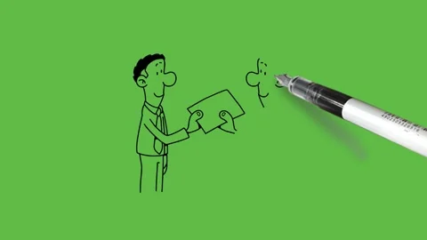 Draw two young men stand in front of each other hold paper document in hand 動画素材 247399759