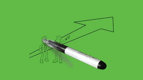 Draw two young men stand in front of each other near upward big arrow Vídeo Stock 247399874