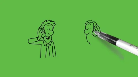 Draw two young men talk on mobile in two parts like reflection of mirror with Vidéo 253800274