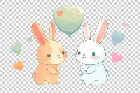 Draw vector character design cute rabbit holding balloon for Valentine's day. Stock Illustration