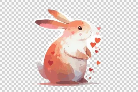 Draw vector character design cute rabbit holding balloon for Valentine's day Stock Illustration