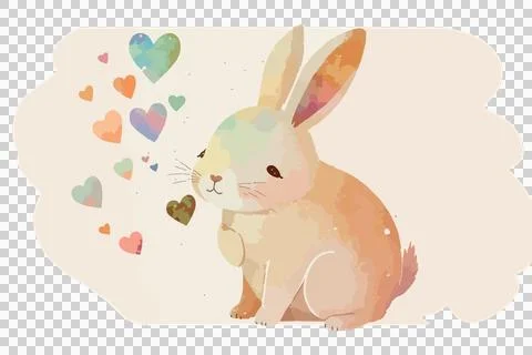 Draw vector character design cute rabbit holding balloon for Valentine's day Stock Illustration