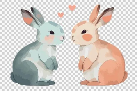 Draw vector character design cute rabbit holding balloon for Valentine's day Stock Illustration