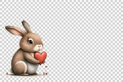 Draw vector character design cute rabbit holding balloon for Valentine's day Stock Illustration